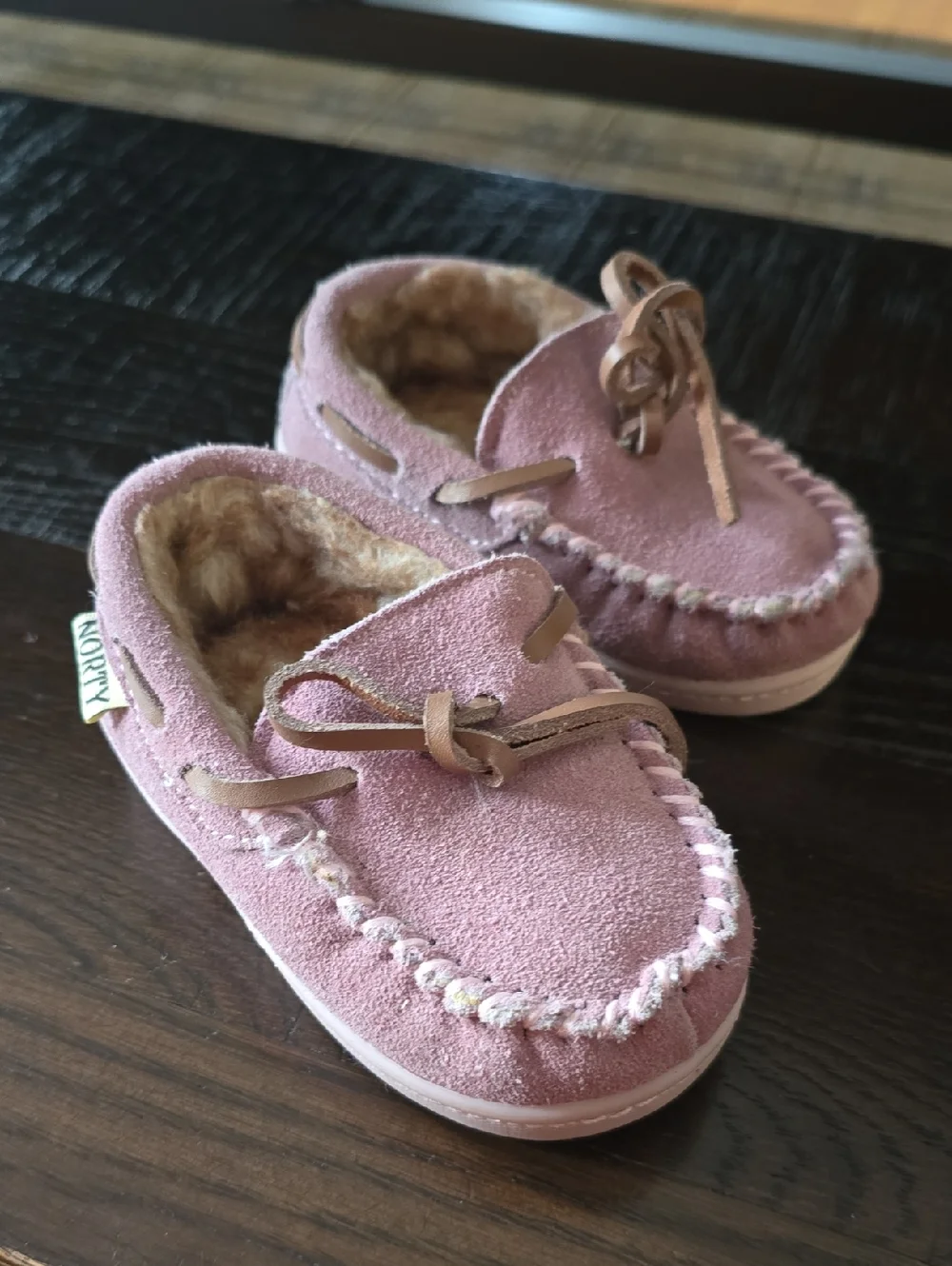 Kids Pink Moccasin Slippers with Faux Fur Lining